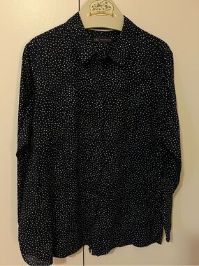M&S Women's Plus Size Black Polka Dot Long-Sleeve Shirt